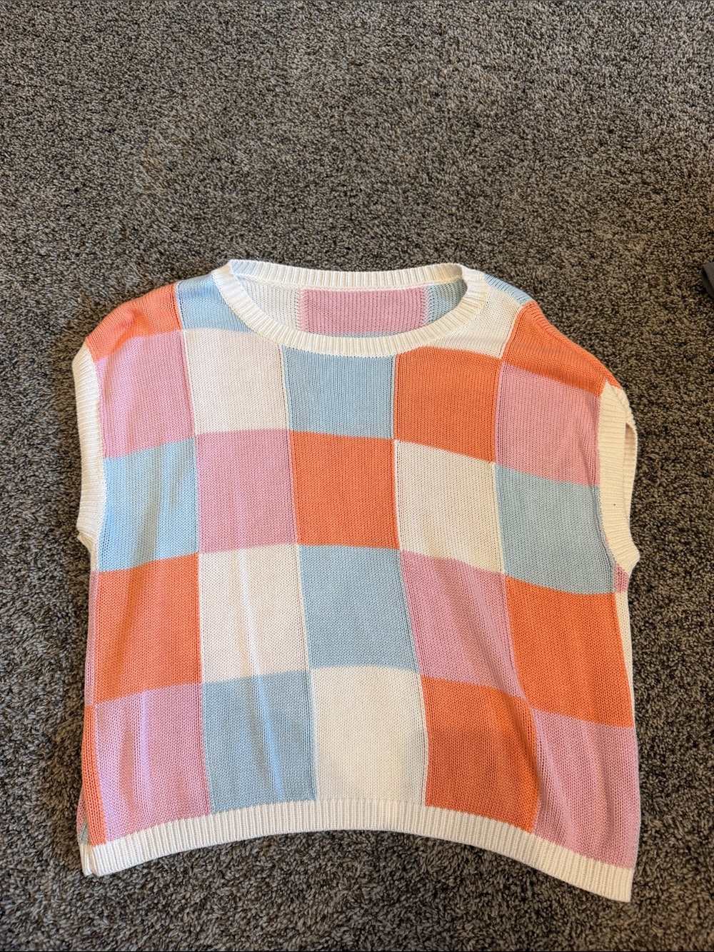 Colorblock Knit Sweater Vest - White, Pink, Coral, Light Blue